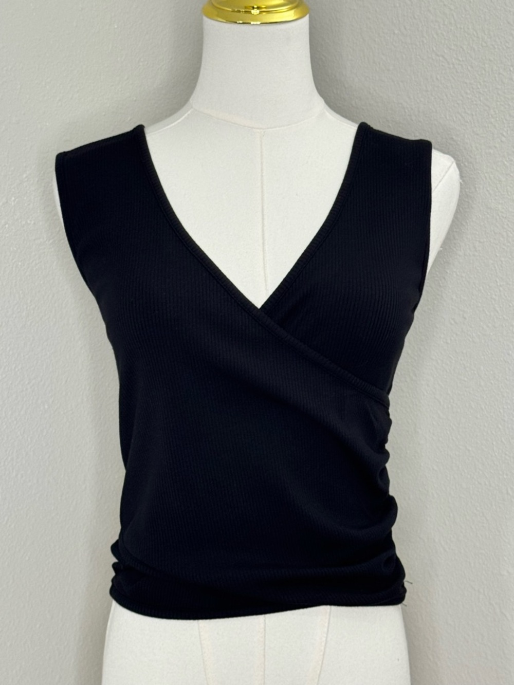 Bobi Los Angeles Black Wrap Top Sleeveless Ruched Stretch Modal NWT Size M